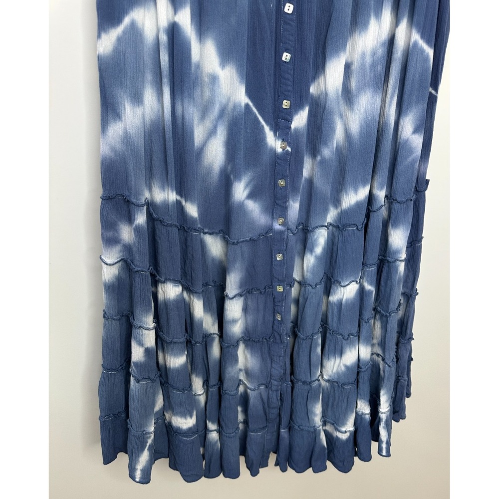 John Mark Tie Dye Smocked Waist Button Front Tiered Ruffle Maxi Skirt Large Blue - Picture 4 of 11